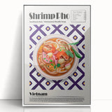 Modern art wall decor featuring an array of food dishes in art deco style, framed in white acrylic.