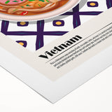 Art deco poster featuring an array of colorful food dishes on rolled canvas, suitable for dining room decor.