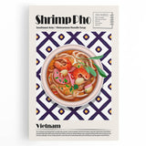 Large black and white stretched canvas featuring an array of various intricate food dishes, ideal for kitchen wall art.