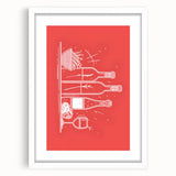 Abstract art print featuring swirling patterns in muted earth tones, framed in white, ideal for dining room decor.