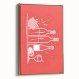 Framed canvas featuring vintage poster art of a landscape with black and gold tones, ideal for bedroom decor.