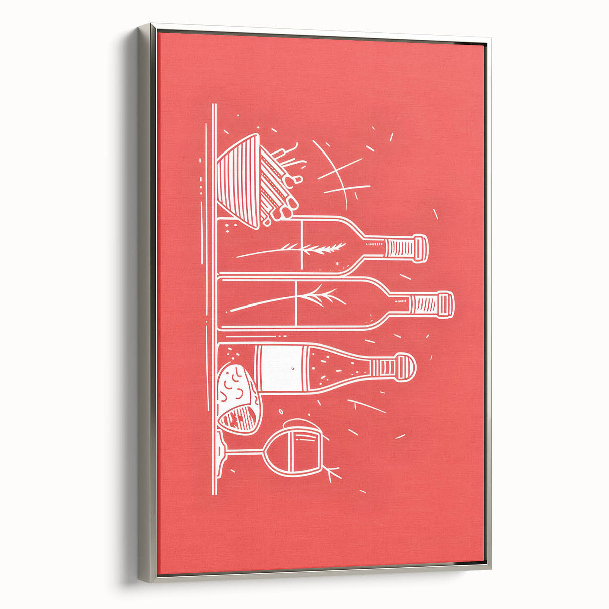 Landscape art painting featuring a vintage food and drinks poster, rendered in colorful art on a black framed canvas.