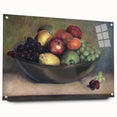 Acrylic glass wall art featuring an array of fruits in vibrant colors, ideal for dining room decor.