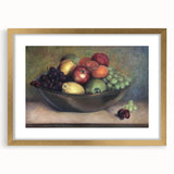 Extra large abstract art print of fruits in textured style, with gold frame, ideal for living room wall.