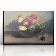 Large abstract wall art featuring assorted fruits in vibrant colors on a black acrylic framed print, ideal for kitchen decor.