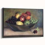 Black and white framed canvas featuring a vintage poster art style landscape of fruits, ideal for bedroom wall decor.