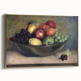 Framed canvas depicting a vintage-style fruit illustration in muted gold and black tones, suitable for bedroom wall art.