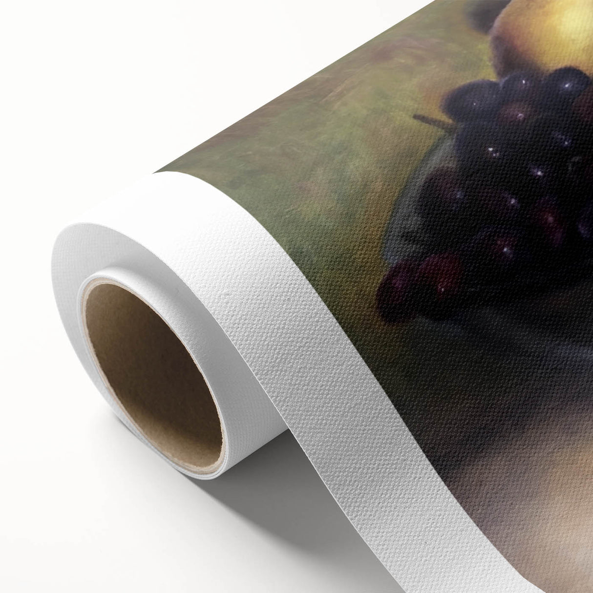 Art deco poster of assorted fruits in vibrant colors on rolled canvas, ideal for nursery wall art or dining room decor.