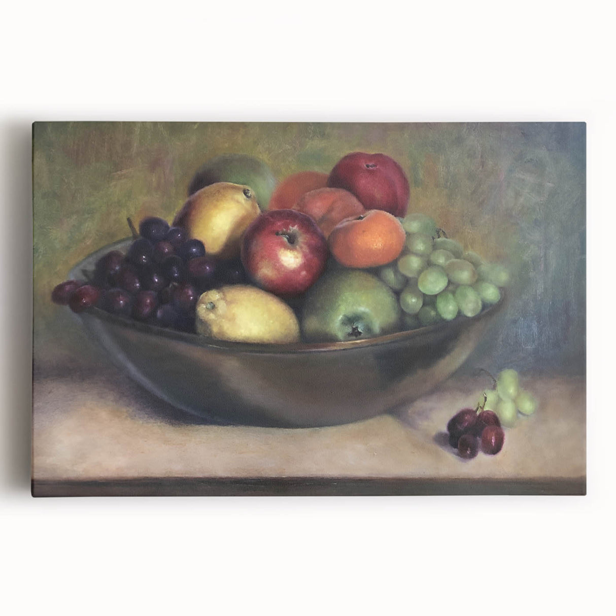 Black and white canvas print of assorted fruits, ideal for kitchen wall art.