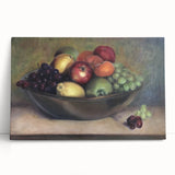Black and white stretched canvas of assorted fruits, ideal for kitchen wall art.