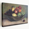 Large art piece on stretched canvas depicting assorted fruits in vibrant colors, ideal for kitchen wall art.