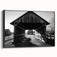 Black-framed landscape canvas featuring a serene barn scene, highlighting rustic charm and natural beauty, ideal for home decor or farmhouse aesthetics.