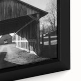 Close-up of a landscape barn-themed canvas print showcasing intricate details and vibrant colors, designed for home decor enthusiasts seeking rustic charm.