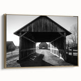 Gold-framed landscape canvas art depicting a serene barn scene, showcasing warm earthy tones and detailed textures, ideal for rustic home decor.