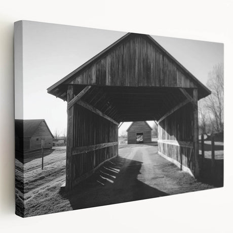 Rustic barn landscape stretched canvas artwork showcasing vibrant colors and intricate details, ideal for home decor and enhancing interior aesthetics.