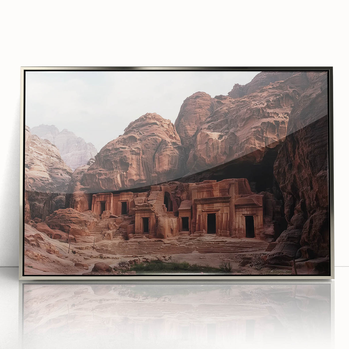 Framed acrylic art piece depicting stunning canyons in a vibrant landscape, showcasing rich earth tones and intricate details that enhance any interior decor.