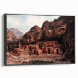 Framed canvas artwork depicting a stunning landscape of canyons, showcasing rich earth tones and intricate details, enhancing any modern decor setting.