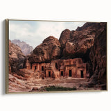 Framed canvas art depicting a breathtaking landscape of canyons, featuring rich gold accents and a sleek side profile, perfect for enhancing home decor.