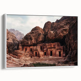 Framed canvas artwork depicting a stunning view of canyons in a landscape setting, showcasing rich earthy tones and intricate textures, perfect for home decor.