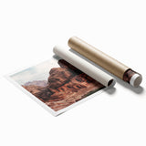 Stunning rolled print showcasing a vibrant landscape of majestic canyons in warm earth tones, ideal for home decor, enhancing any interior space with natural beauty.