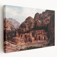 Stretched canvas artwork showcasing a stunning landscape of canyons in warm earth tones, ideal for adding a natural touch to home decor, emphasizing serenity and adventure.