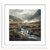 Landscape countryside wall art framed in white with a mat, showcasing vibrant green fields and a clear blue sky, perfect for home decor in nature-themed interiors.