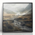 Framed landscape wall art showcasing a serene countryside scene, featuring lush green fields and a clear blue sky, presented in a sleek black frame for a modern touch.