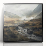Framed landscape wall art showcasing a serene countryside scene, featuring lush green fields and a clear blue sky, presented in a sleek black frame for a modern touch.