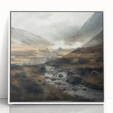 Framed acrylic wall art showcasing a serene countryside landscape, featuring lush green fields and a clear blue sky, elegantly presented in a white frame.