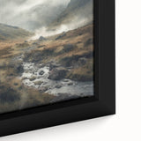 Close-up of a framed landscape wall art piece showcasing a serene countryside scene, featuring vibrant greens and earthy tones, perfect for home decor enhancement.