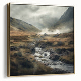 Framed landscape wall art featuring a serene countryside scene, with a blend of silver and gold tones, ideal for enhancing home decor in any room.