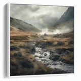 Framed landscape wall art showcasing a serene countryside scene with vibrant greenery and a clear blue sky, displayed in a sleek white frame, ideal for home decor.