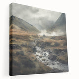 Landscape wall art canvas depicting a serene countryside scene with rolling hills and a vibrant sunset. Stretched on a wooden frame, ideal for home decor.