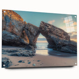 Acrylic landscape artwork showcasing a serene countryside scene, displayed in a clear glass frame with decorative pins, perfect for modern home decor.