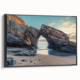 Framed canvas artwork depicting a serene countryside landscape, showcasing vibrant greens and blues, with a sleek black frame enhancing its elegance. Perfect for home décor.