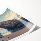 Rolled print showcasing a serene countryside landscape with lush green fields and a blue sky, beautifully packaged in a protective cardboard tube. Ideal for home decor.