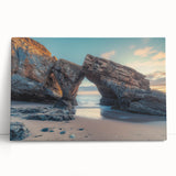 Stretched canvas artwork depicting a serene countryside landscape, featuring lush green fields and a clear blue sky, perfect for home decor and art enthusiasts.