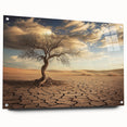 Acrylic glass artwork showcasing a stunning desert landscape, featuring vibrant colors and intricate details, displayed from a side view with decorative pins.