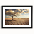 Black-framed desert landscape artwork featuring a mat, showcasing vibrant colors and intricate details, perfect for enhancing home decor and adding a serene touch.