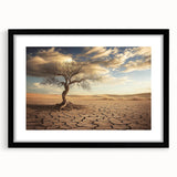 Black-framed desert landscape artwork featuring a mat, showcasing vibrant colors and intricate details, perfect for enhancing home decor and adding a serene touch.