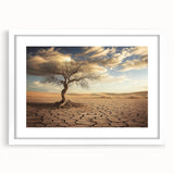 Framed desert landscape artwork with a white mat and sleek black frame, showcasing vibrant colors and intricate details, perfect for home decor enhancement.