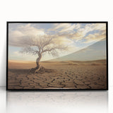 Framed acrylic artwork showcasing a stunning desert landscape with vibrant colors, featuring a black frame that enhances the modern aesthetic of home decor. Ideal for art enthusiasts and interior design.