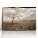 Framed acrylic artwork depicting a vibrant desert landscape with golden accents, ideal for enhancing modern home decor. Perfect for art enthusiasts and desert lovers.