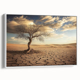 Desert landscape framed canvas art featuring warm hues of orange and yellow, showcasing a serene sunset with silhouetted cacti, perfect for modern home decor.