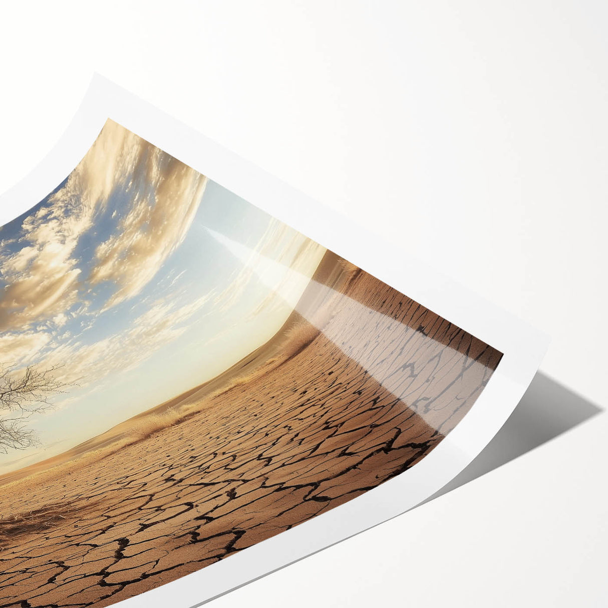 Desert landscape rolled print showcasing vibrant colors and intricate details, elegantly packaged in a sturdy cardboard tube for safe delivery. Perfect for home decor.