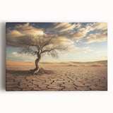 Stretched canvas artwork depicting a vibrant desert landscape with warm hues of orange and red, showcasing detailed cacti and mountains, perfect for home decor.