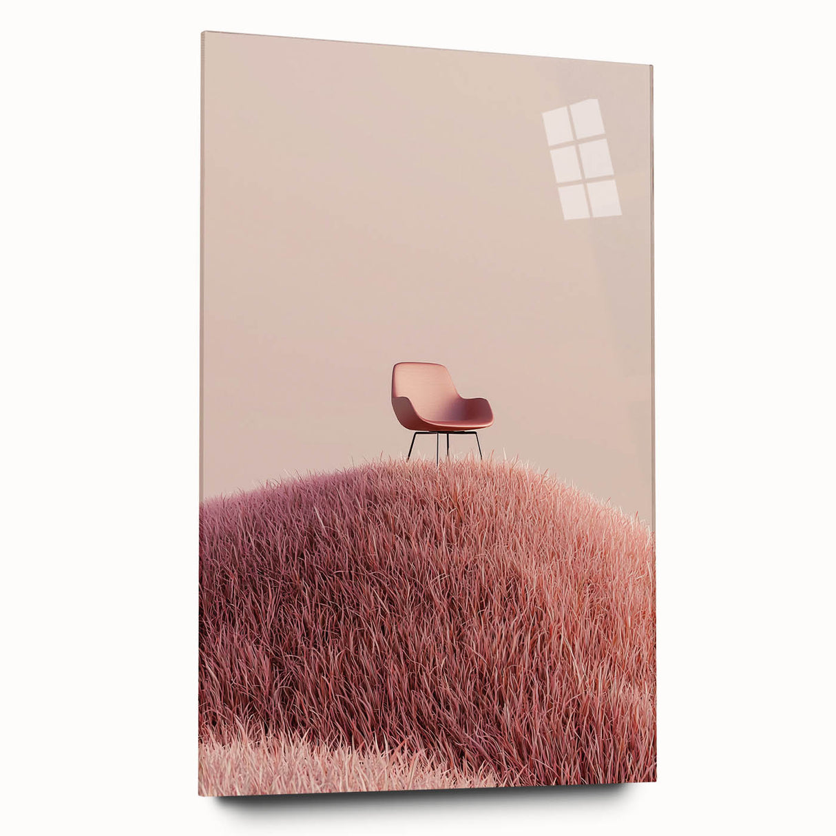 Acrylic glass artwork showcasing a stunning landscape design of vibrant fields, viewed from the side without pins, perfect for modern home decor.