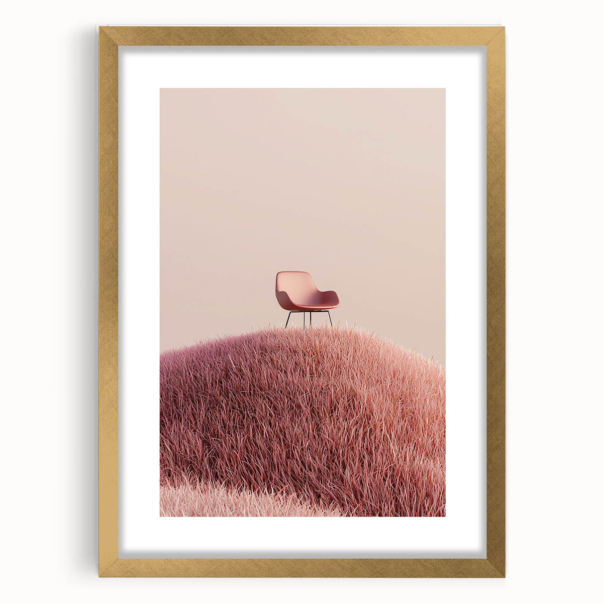 Elegant gold-framed landscape artwork showcasing vibrant fields and serene skies, enhanced with a white mat for a sophisticated presentation, perfect for home decor.
