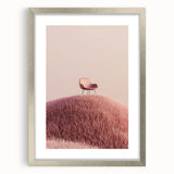 Silver frame landscape artwork featuring a scenic view of fields, elegantly matted for enhanced presentation, perfect for home or office decor.