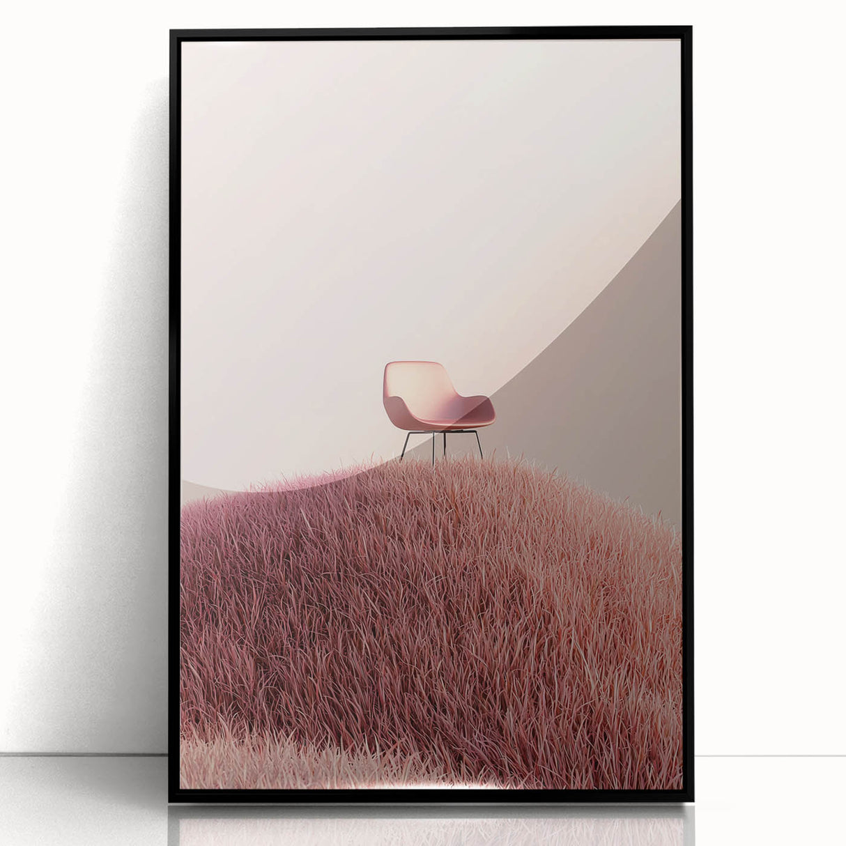 Framed acrylic artwork depicting a vibrant landscape of rolling fields, featuring a black frame that enhances the vivid colors and details, ideal for home decor.
